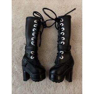 Rainbow High Fantastic Fashion Tall Black Leather Combat Boots Tie Jade RH3